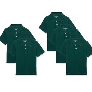 NWT Amazon Essentials Boys Short-Sleeve Pique Polo shirts dark green 5 pack